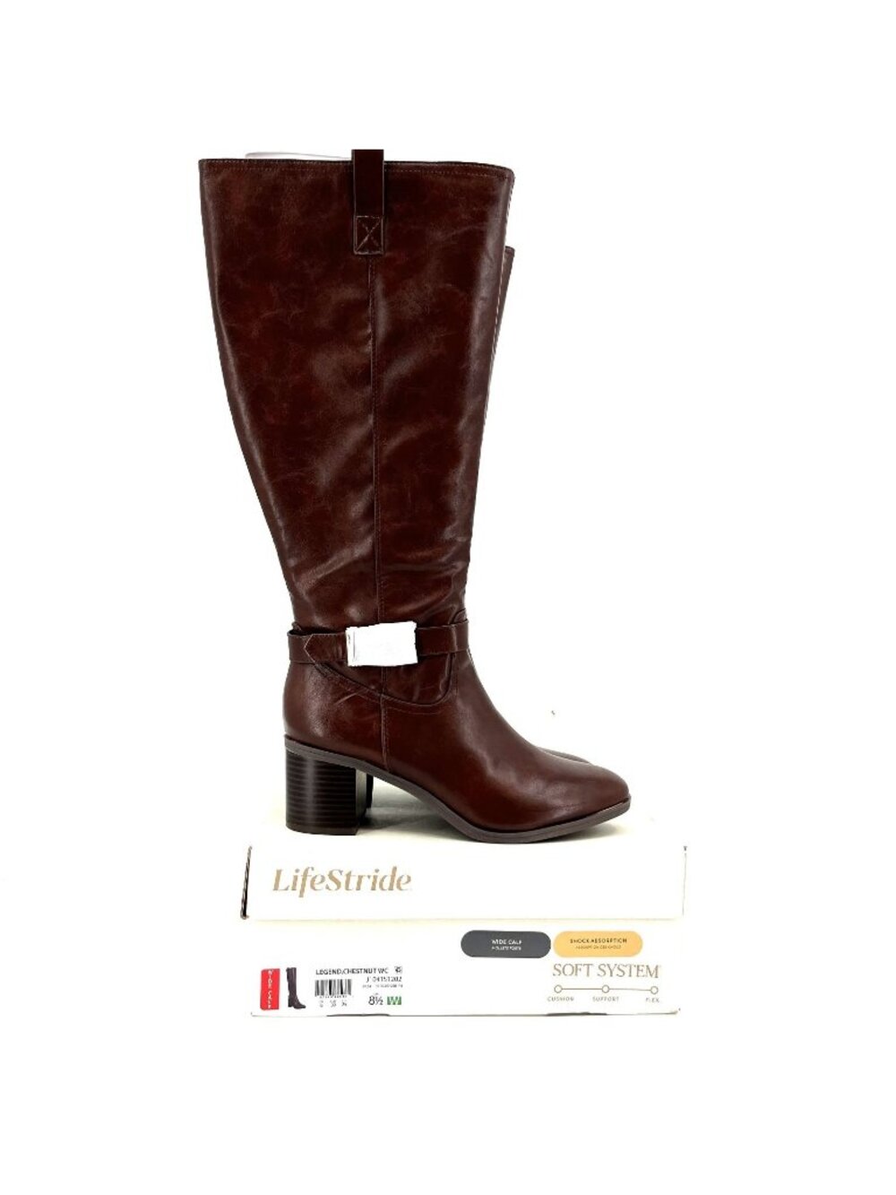 LifeStride Legend Riding Boots Chestnut Size 8.5W Wide Calf Knee High Block Heel